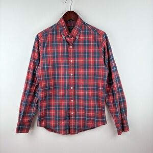 J.CREW Men's Long Sleeve Shirt Red Blue Plaid Slim Fit Button-Down Size Small
